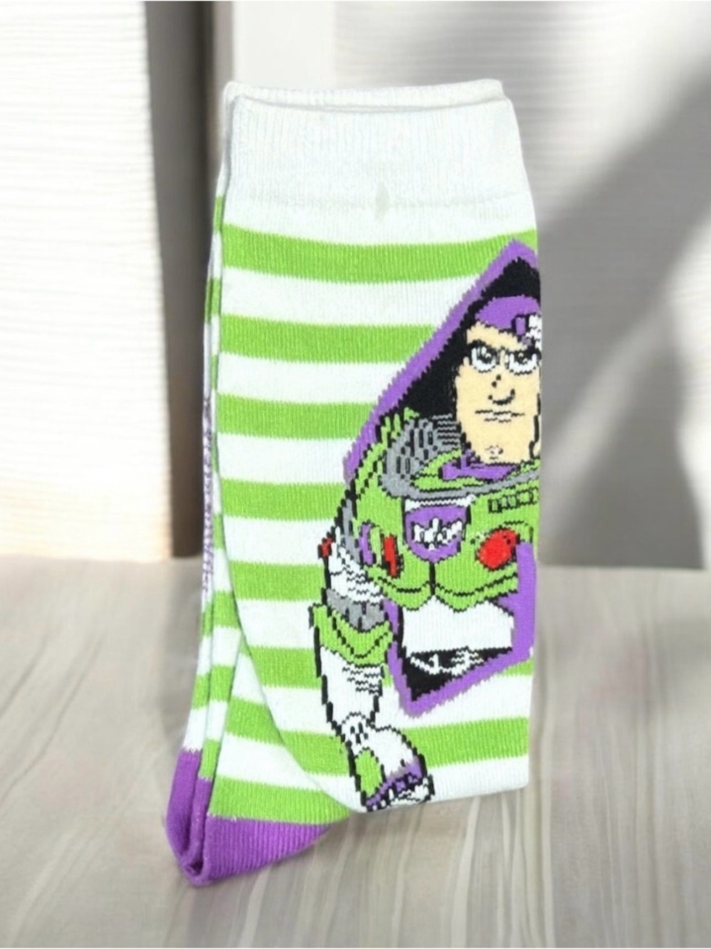 Disney Pixar Toy Story Buzz Lightyear Striped Crew Socks Size 9-13